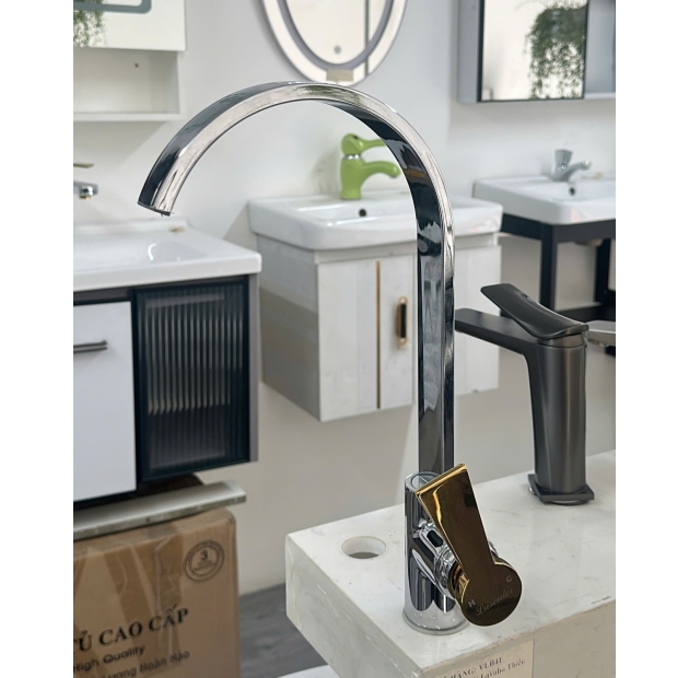 Vòi Chén Inox Tay Vàng Lusenter (VC45)
