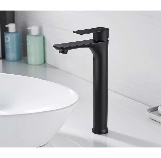Vòi Lavabo Tròn Tay Vuông Đen Cao 30cm (VLB71)