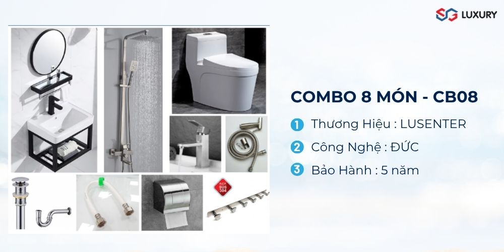 Combo Nhà Vệ Sinh Trọn Bộ 8 Món - CB08
